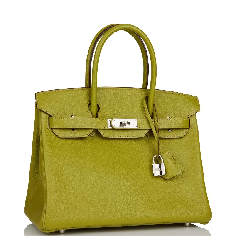 Hermes Birkin Bags in a Shiny Patent Leather Finish for a Glossy LookHermes Birkin 30 Vert Anis Chevre Palladium Hardware