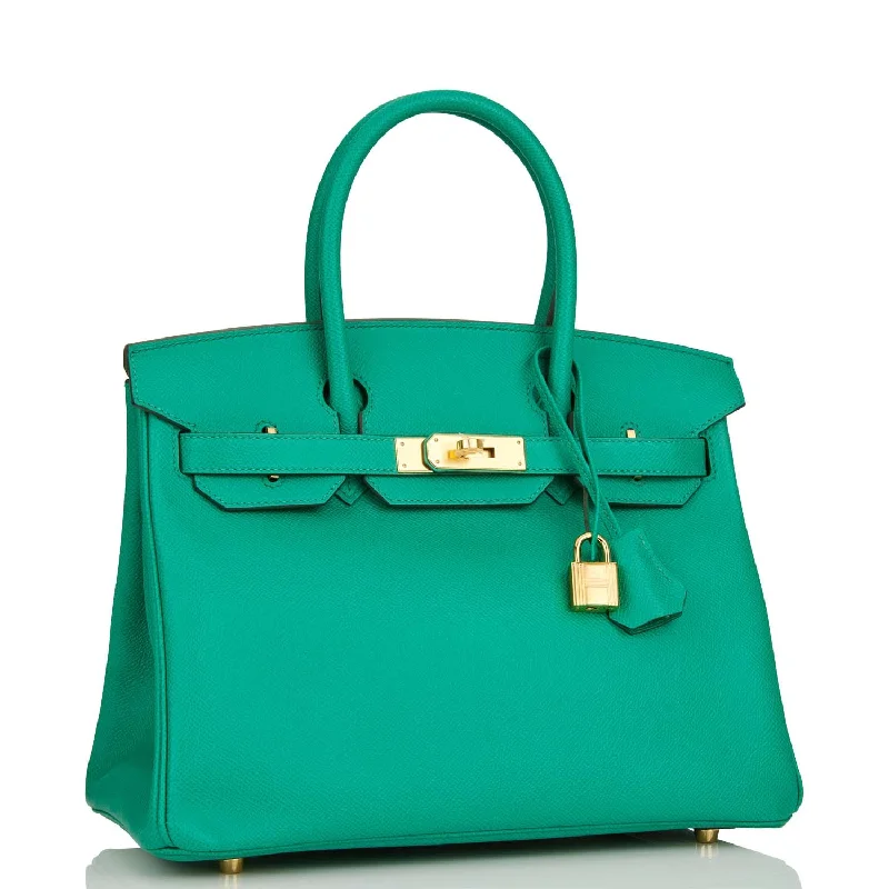 Hermes Birkin Bags with a Pebbled Leather Texture for a Rugged yet Elegant AppealHermes Birkin 30 Vert Jade Epsom Gold Hardware