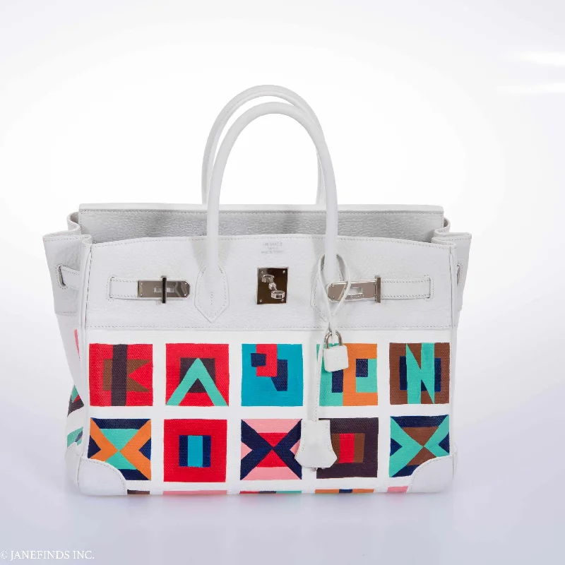 Hermes Birkin Bags with Hand - Stitched Detailing for Artisanal AppealHermes Birkin 30 White Clemence & Toile "Karen" Palladium Hardware * JaneFinds Custom Shop