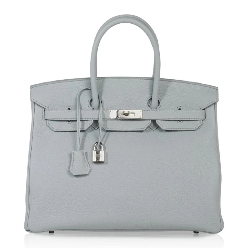 Hermes Birkin Bags with a Zippered Interior Compartment for ValuablesHermes Birkin 35 Bag Blue Bleu Pale Togo Palladium Hardware