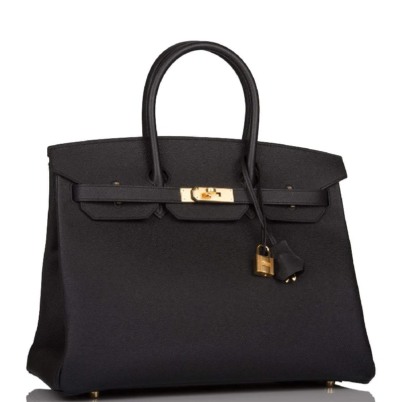 Hermes Birkin Bags with Custom - Engraved Hardware for PersonalizationHermes Birkin 35 Black Epsom Gold Hardware