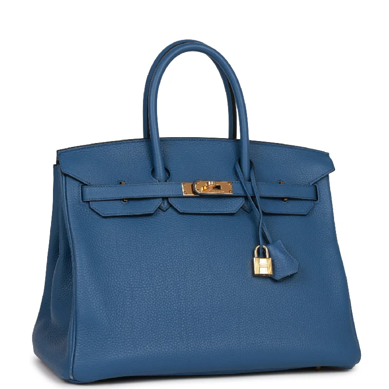 Hermes Birkin Bags in a Metallic Rose Gold for a Glamorous TouchHermes Birkin 35 Bleu Agate Togo Gold Hardware