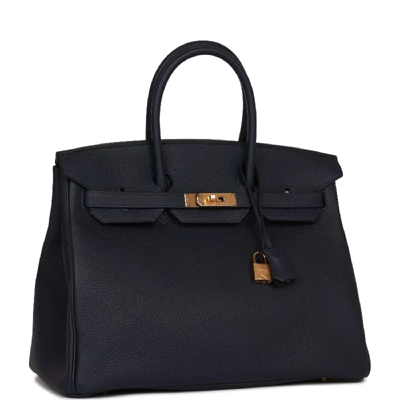 Hermes Birkin Bags with a Chain - Embellished Handle for a Modern TwistHermes Birkin 35 Bleu Nuit Togo Gold Hardware