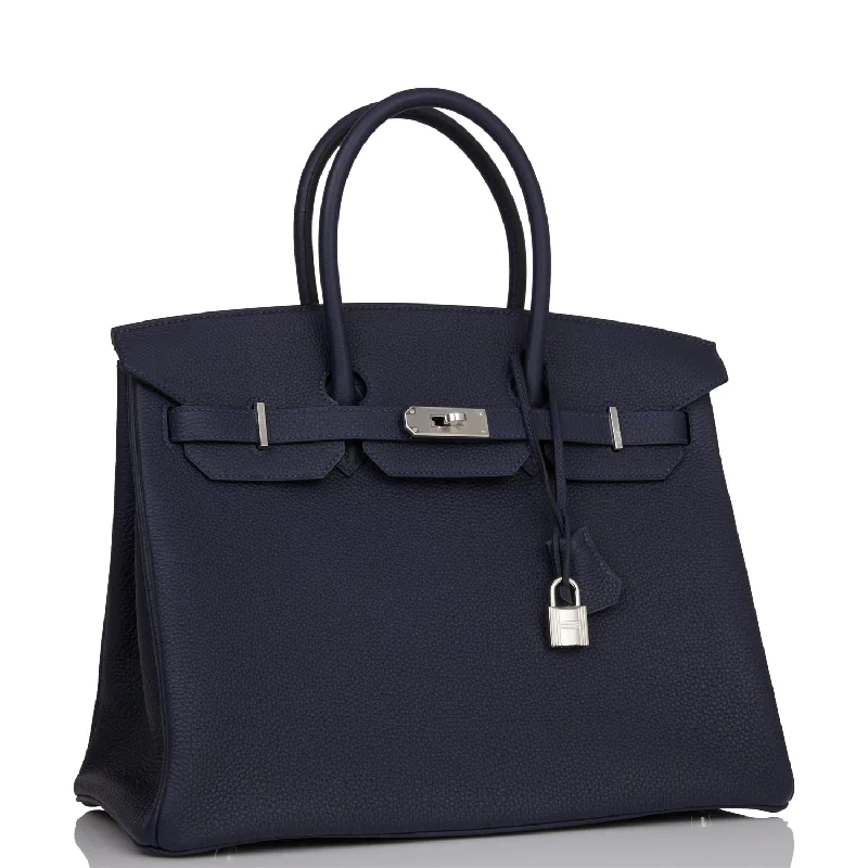 Hermes Birkin Bags with a Leather - Bound Handle for DurabilityHermes Birkin 35 Bleu Nuit Togo Palladium Hardware