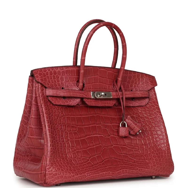 Hermes Birkin Bags with a Two - Tone Leather Design for Visual InterestHermes Birkin 35 Bois de Rose Matte Alligator Palladium Hardware