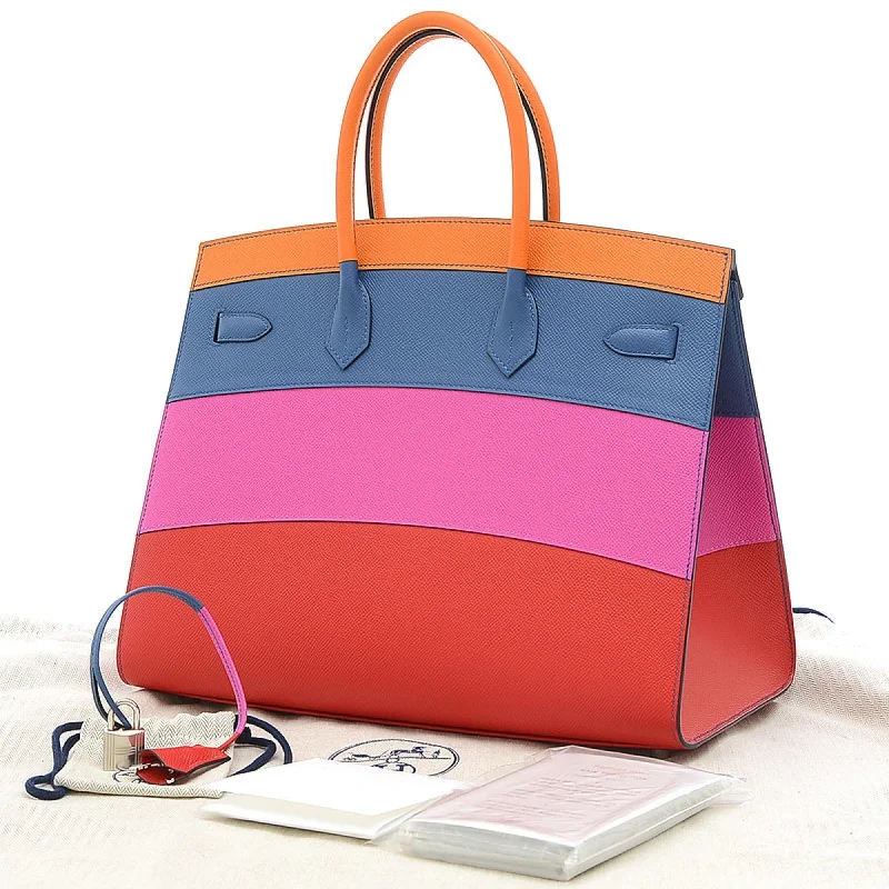 Hermes Birkin Bags with a Reinforced Bottom Panel for LongevityHermes Birkin 35 Rainbow Apricot Blue Agat Magnolia Rouge Kazak Handbag