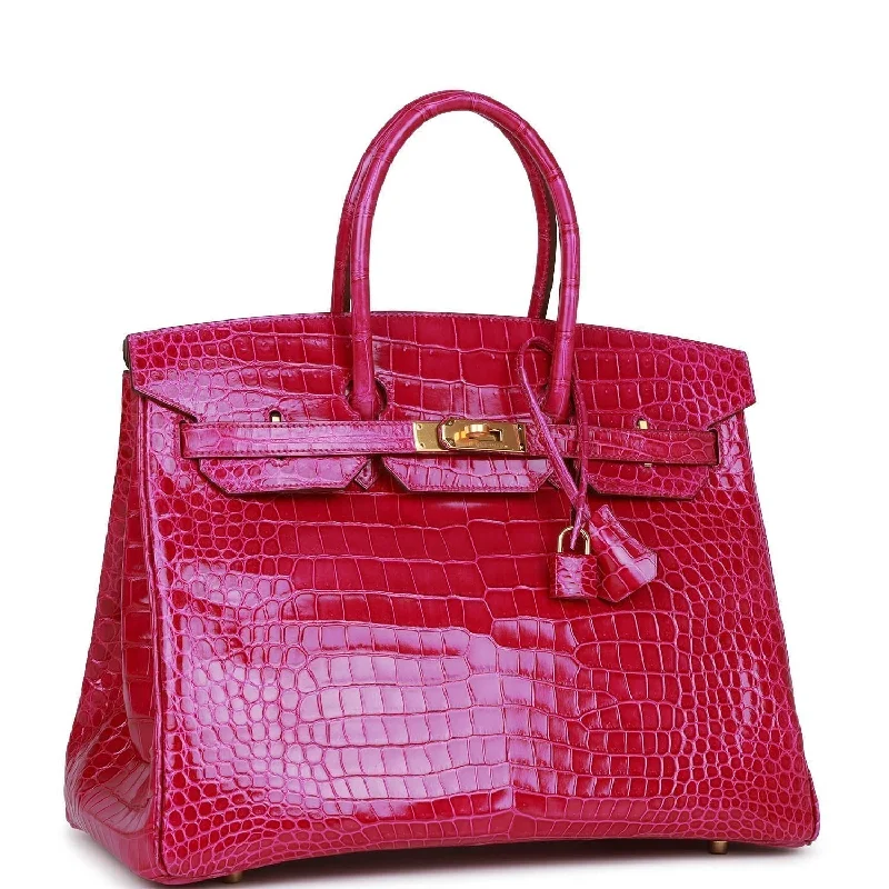 Hermes Birkin Bags with a Detachable Mirror Pocket InsideHermes Birkin 35 Rose Scheherazade Shiny Niloticus Crocodile Gold Hardware