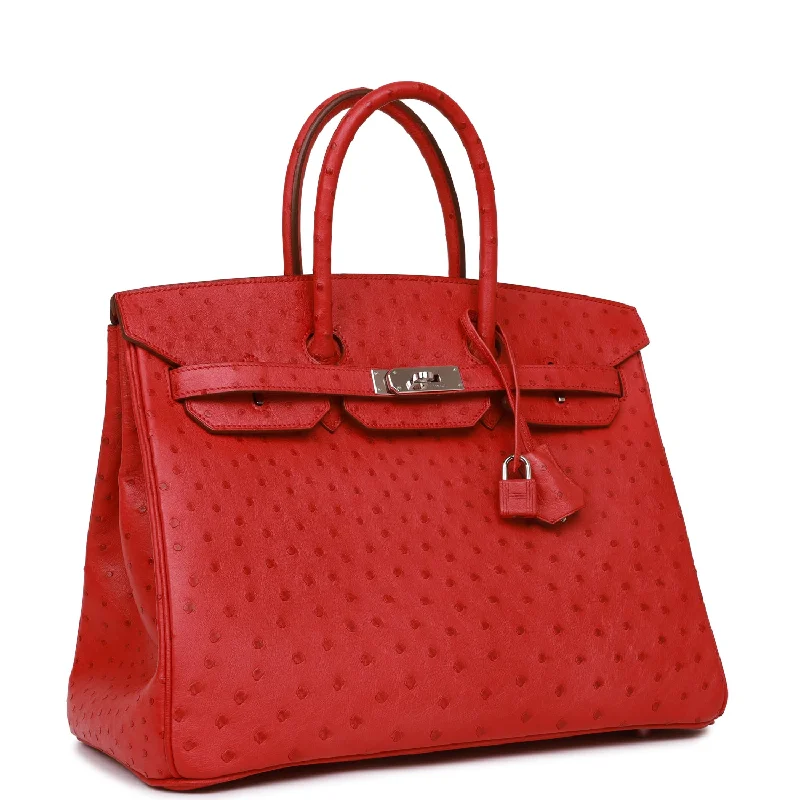 Hermes Birkin Bags with a Leather - Lined Interior Pocket for Added ProtectionHermes Birkin 35 Rouge Vif Ostrich Palladium Hardware