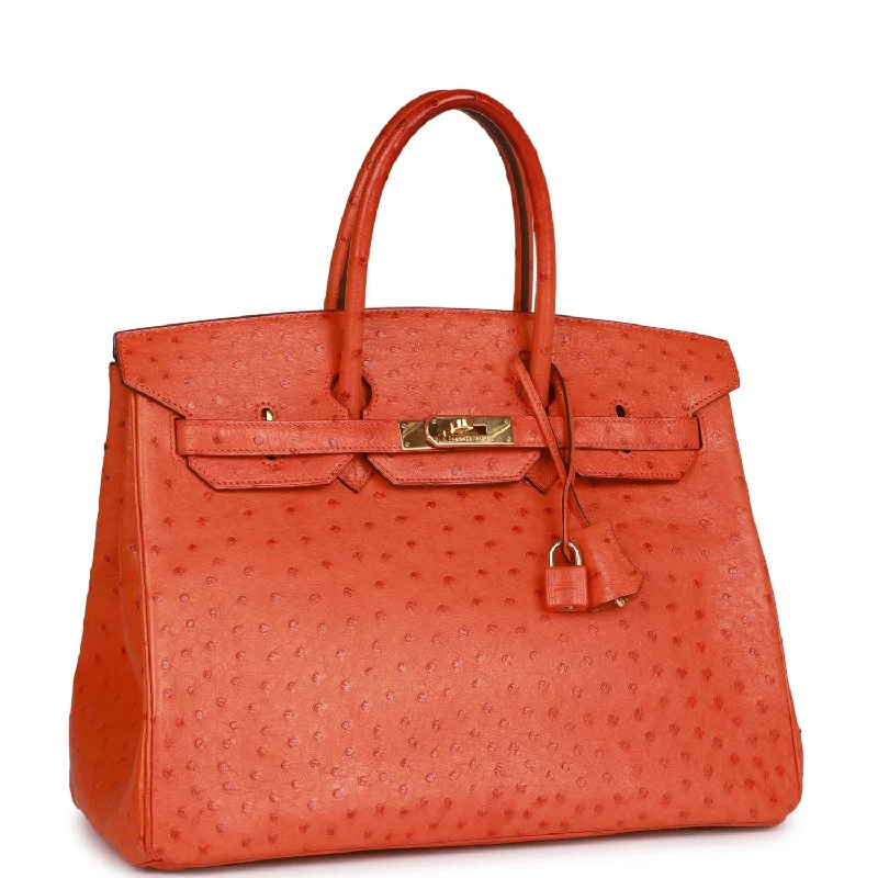 Hermes Birkin Bags with Hand - Stitched Detailing for Artisanal AppealHermes Birkin 35 Tangerine Ostrich Gold Hardware