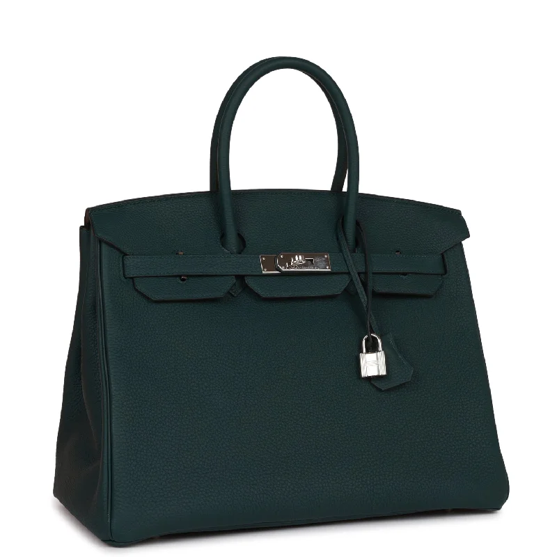 Hermes Birkin Bags with Custom - Engraved Hardware for PersonalizationHermes Birkin 35 Vert Cypress Togo Palladium Hardware