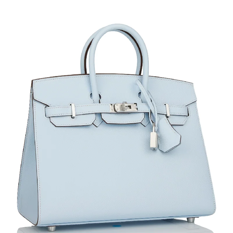 Hermes Birkin Bags with a Hand - Embroidered Floral PatternHermes Birkin Sellier 25 Bleu Brume Epsom Palladium Hardware