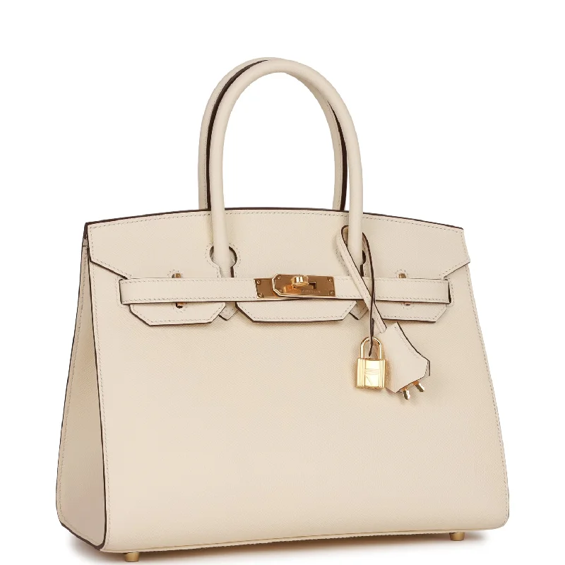 Hermes Birkin Bags with a Leather - Bound Handle for DurabilityHermes Birkin Sellier 30 Nata Epsom Gold Hardware