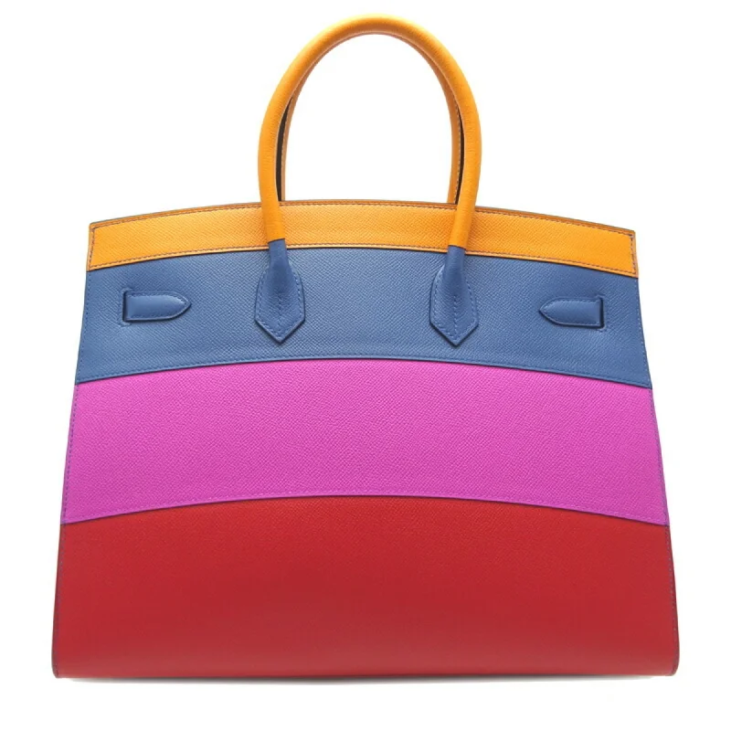 Hermes Birkin Bags with a Chain - Embellished Handle for a Modern TwistHermes Birkin Serie 35 Rainbow Z Engraved Women's Handbag Vaux Epson Apricot / Blue Agate Magnolia x Palladium Hardware