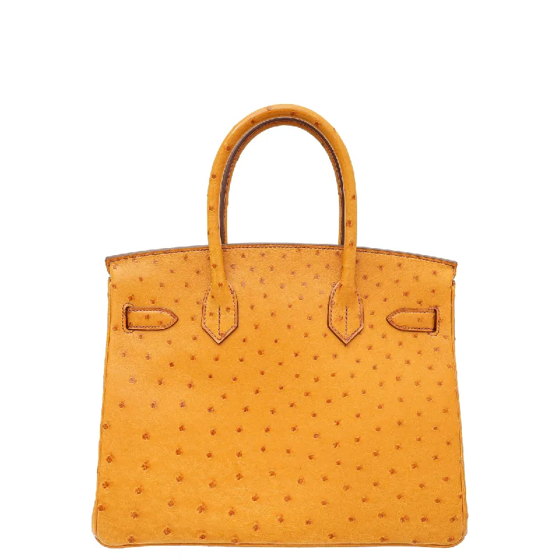 Hermes Birkin Bags with a Hand - Carved Leather DecorationHermes Cognac Ostrich Birkin 30 Bag