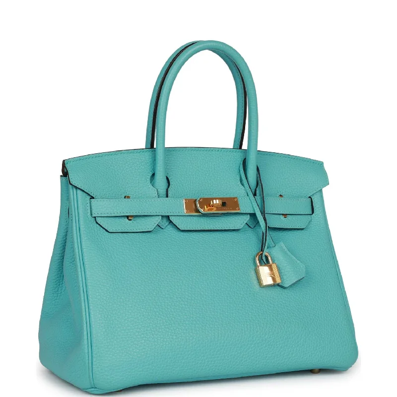 Hermes Birkin Bags with a Braided Leather Handle for a Bohemian TouchHermes Birkin 30 Bleu Atoll Clemence Gold Hardware