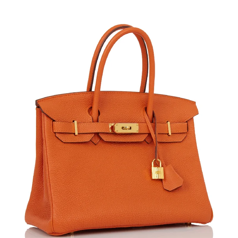 Hermes Birkin Bags with a Leather - Bound Handle for DurabilityHermes Birkin 30 Orange Togo Gold Hardware