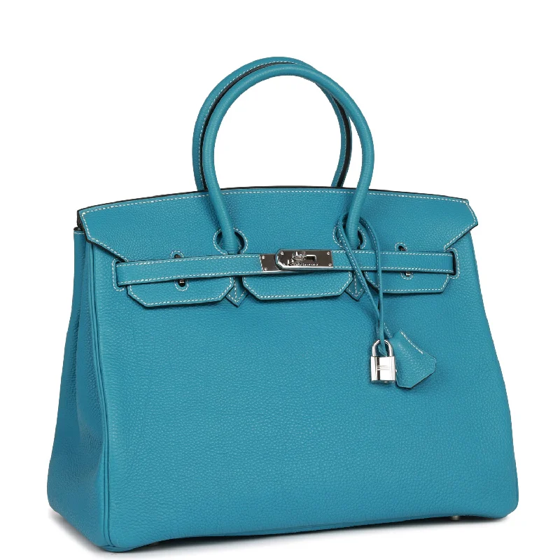 Hermes Birkin Bags with a Snap - Fastened Front Pocket for Easy AccessHermes Birkin 35 Bleu Jean Togo Palladium Hardware