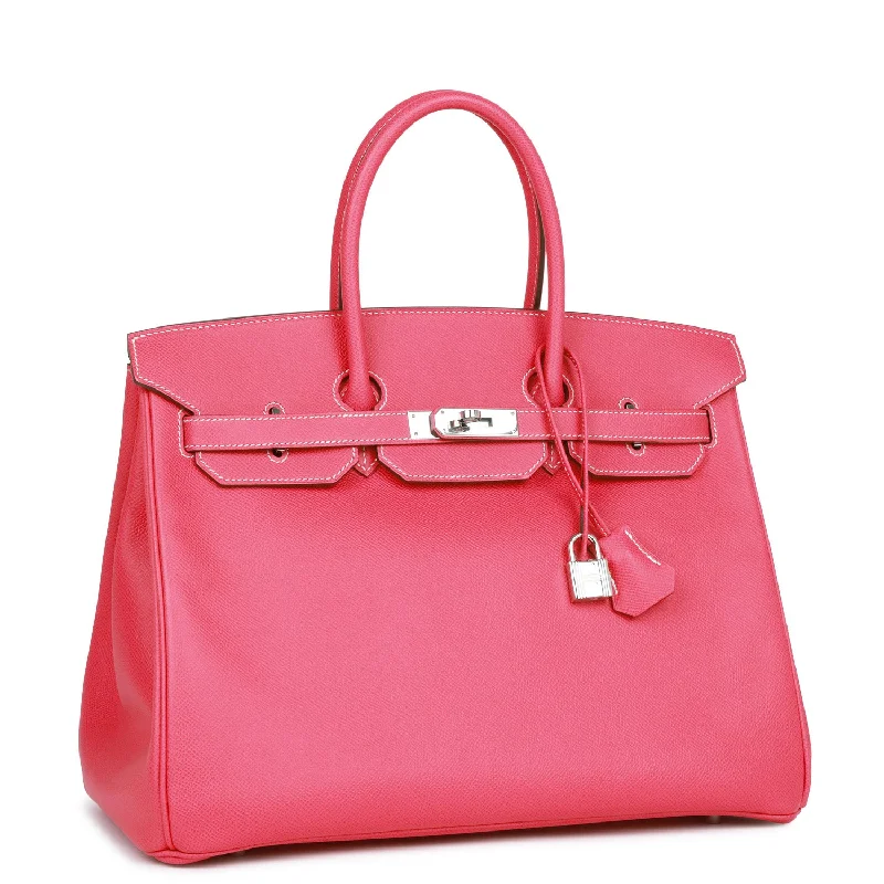 Hermes Birkin Bags with a Hand - Carved Leather DecorationHermes Birkin 35 Rose Tyrien Epsom Palladium Hardware