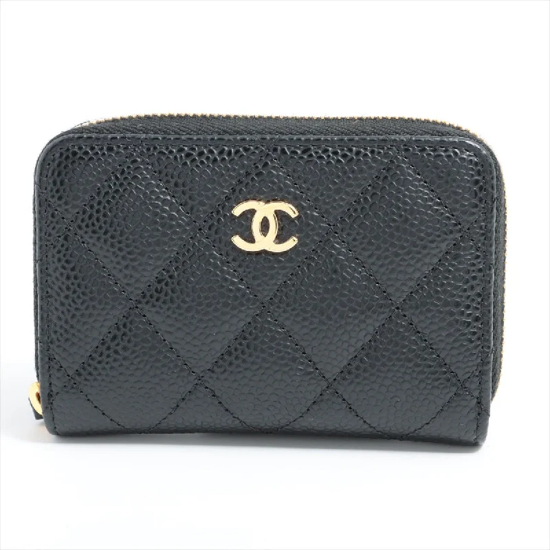 Chanel All - Match Handbag for Versatile StylingChanel Matelasse Black Caviarskin Zip Purse Coin Case Black - Microchipped