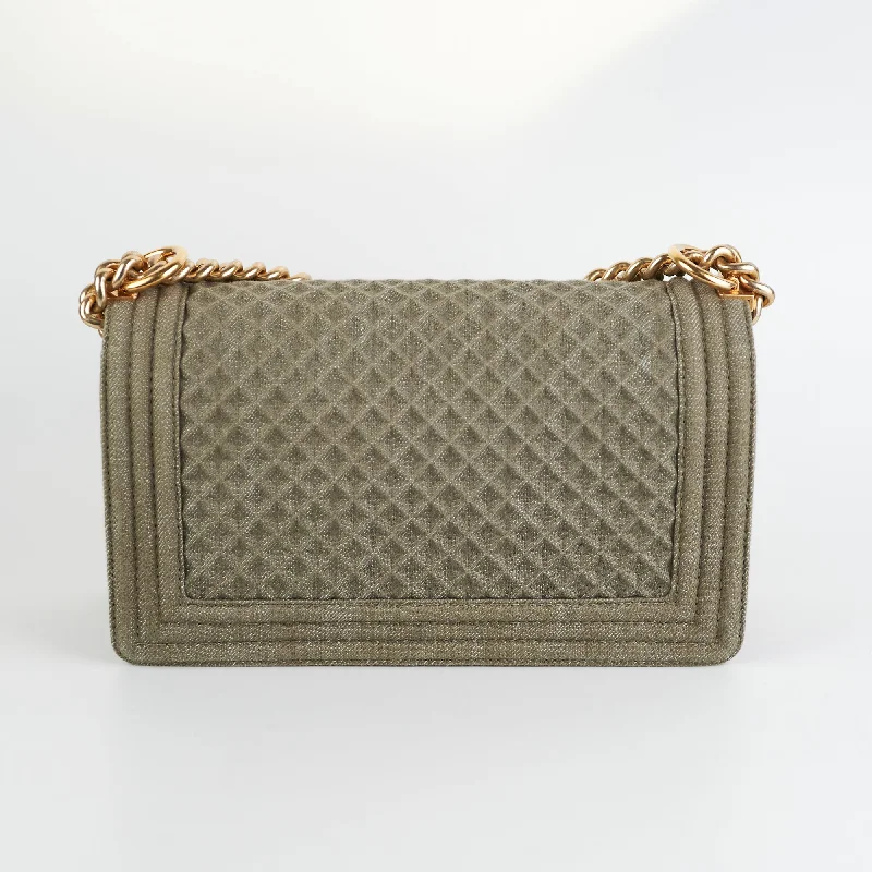 Chanel Handbag with Adjustable Strap for ComfortChanel Old Medium Boy Denim Olive Shoulder Bag