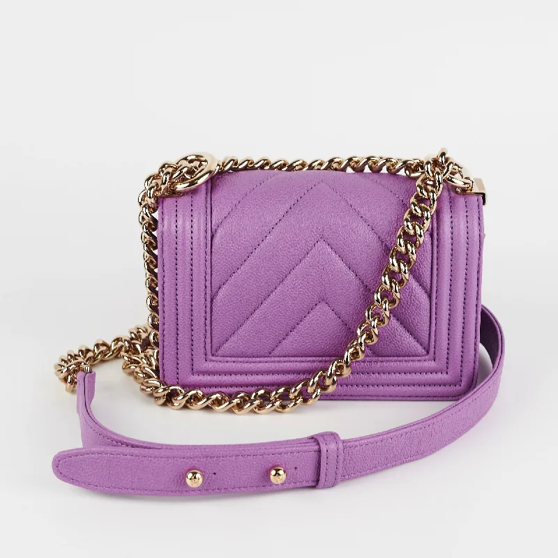 Chanel Lightweight Handbag for Daily ErrandsChanel Extra Mini Boy Purple Chevron - Microchipped