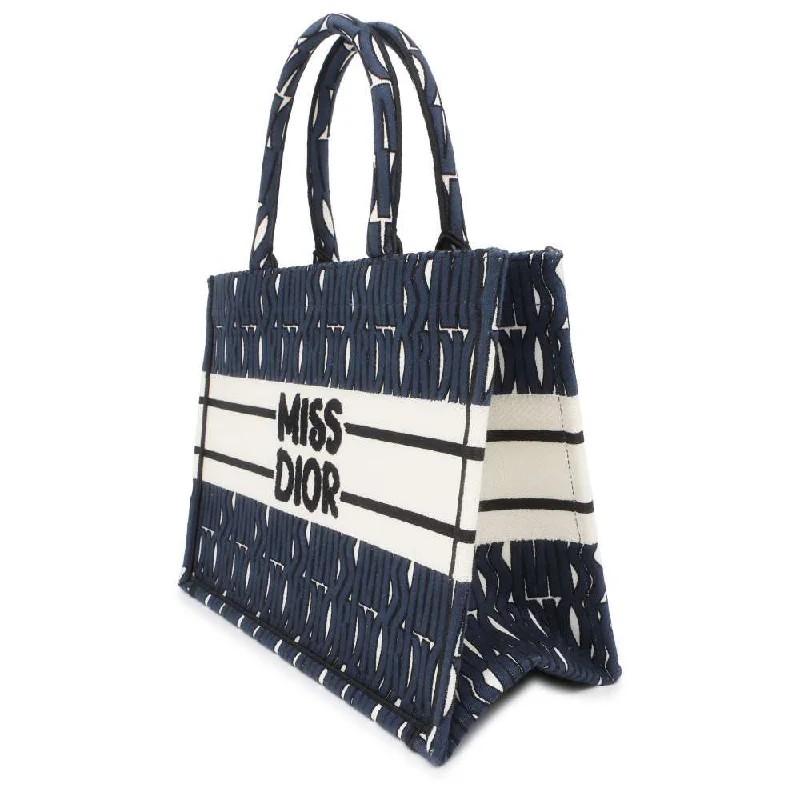 Fashion - forward Christian Dior tote bags for the modern womanDior Japan Limited Edition Miss Dior Allover Embroidery Book Tote Navy/White M1296ZEZE_M19Q Canvas Size Medium