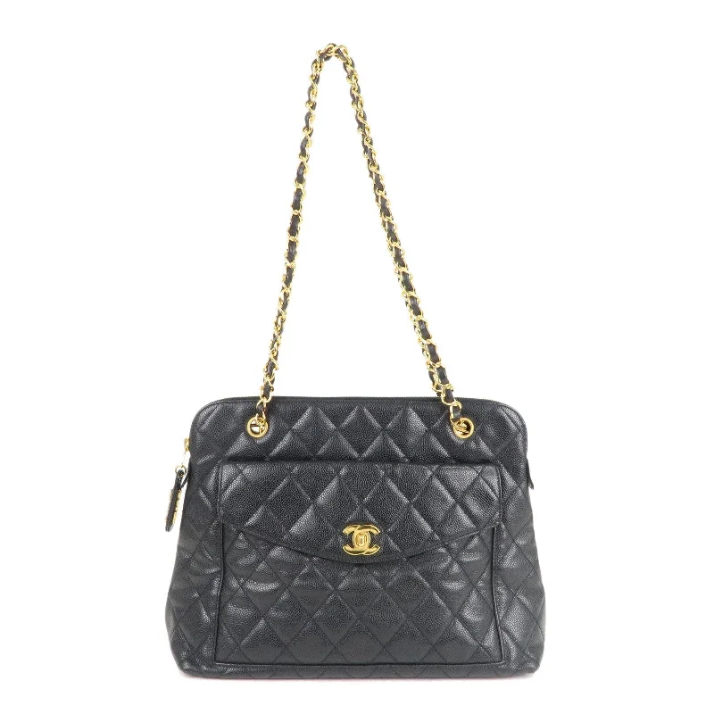 Chanel Vintage Inspired Handbag for Retro LoversCHANEL Matelasse Caviar Skin Chain Tote Bag Shoulder Bag Black