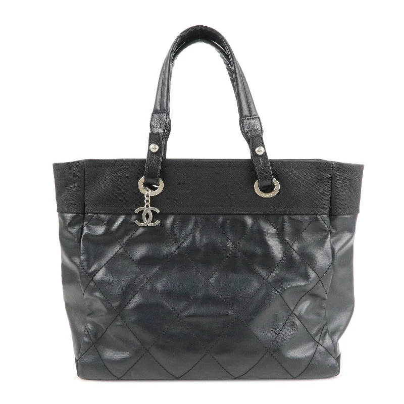 Chanel Black Handbag for Business MeetingsCHANEL Paris Biarritz MM Coated Canvas Leather Tote Bag A34209