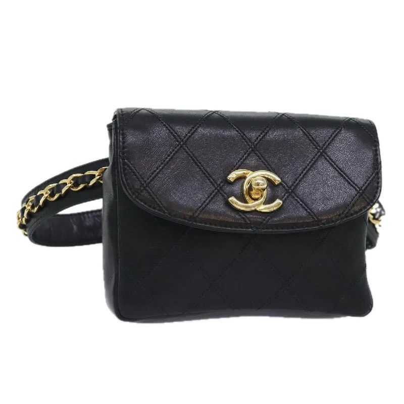 Chanel Quilted Leather Shoulder Bag for FashionistasCHANEL Bicolore Chain Waist bag Leather Black Gold CC  90785A