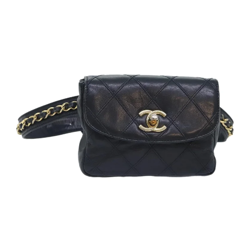 Chanel Handbag with Adjustable Strap for ComfortCHANEL Bicolore Chain Waist bag Leather Black Gold CC  yk15152