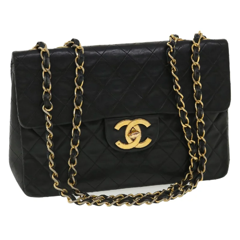 Chanel Lightweight Handbag for Daily ErrandsCHANEL Big Matelasse Double Chain Shoulder Bag Lamb Skin Black CC  bs3702