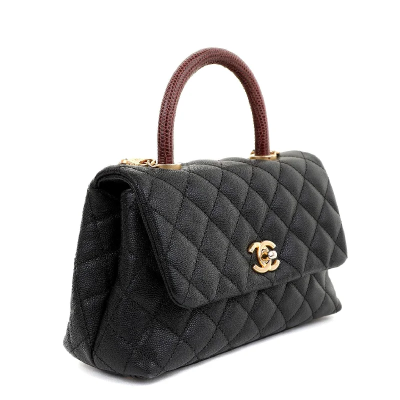 Chanel Chain Strap Handbag for Everyday UseChanel Black Caviar Lizard Coco Handle Small Flap Bag with Gold Hardware