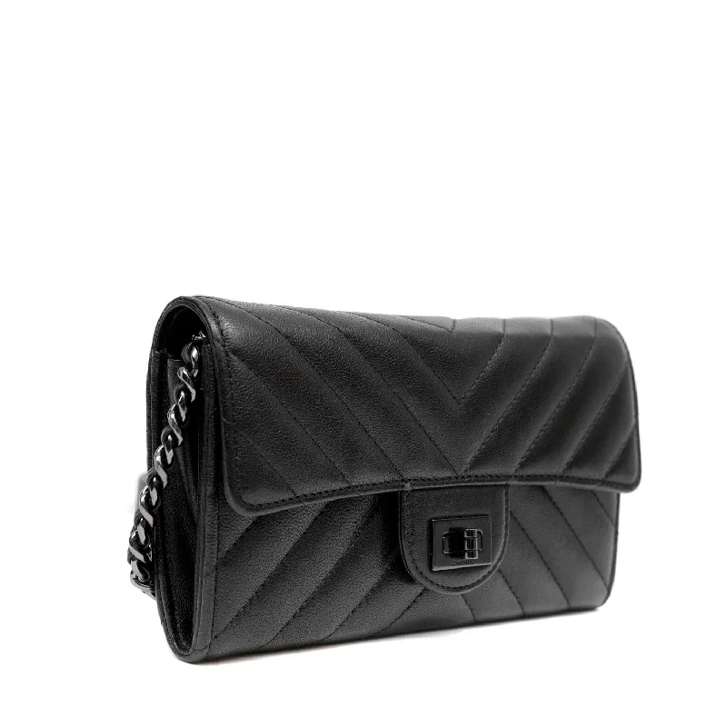 Chanel Black Handbag for Business MeetingsChanel So Black Lambskin Chevron WOC