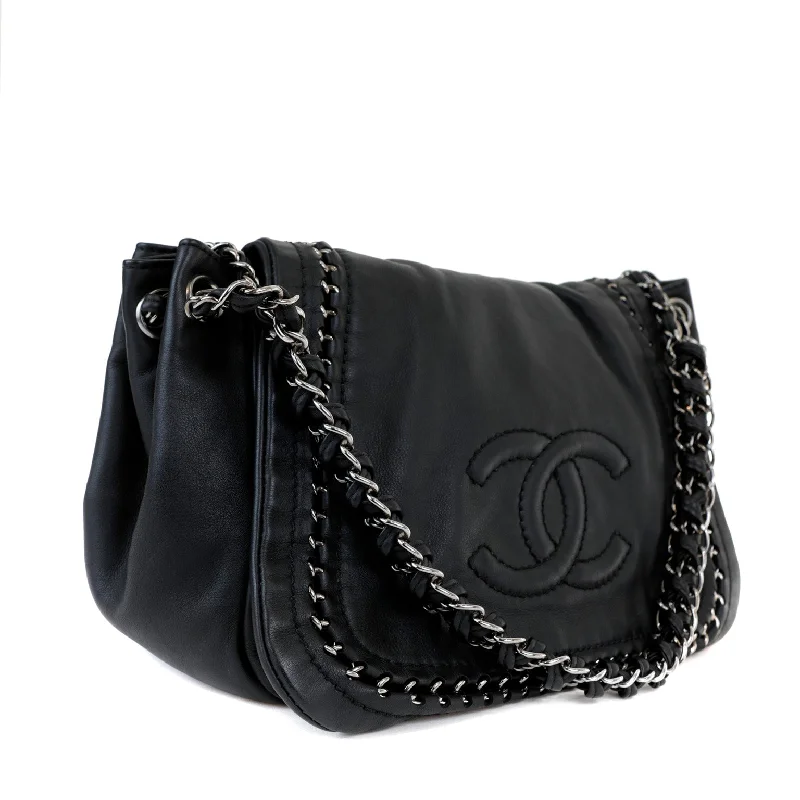 Chanel Vintage Inspired Handbag for Retro LoversChanel Black Lambskin Flap Bag with All Around Silver Chain