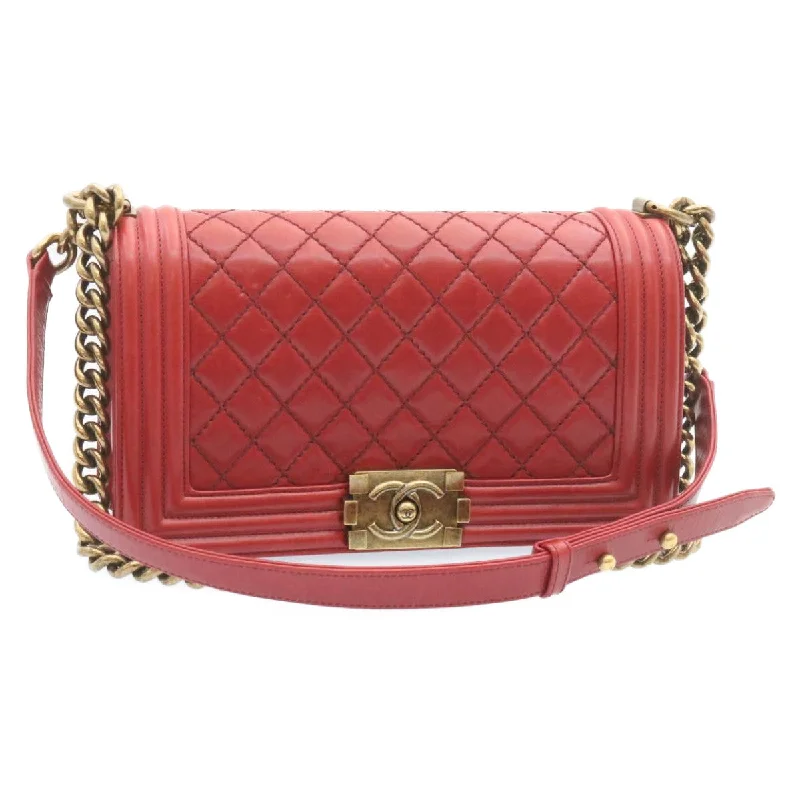 Chanel Colorful Handbag for Spring OutfitsCHANEL Boy Chanel Matelasse Chain Flap Shoulder Bag Leather Red CC  knn010