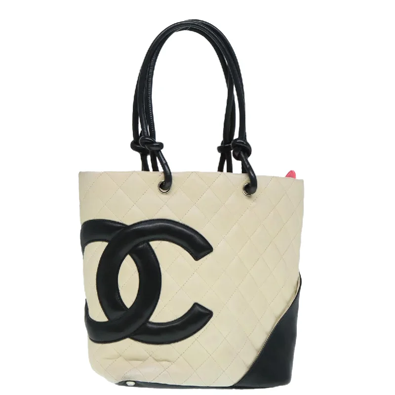 Chanel Luxury Handbag for High - End EventsCHANEL Cambon Line Hand Bag Leather White Silver black CC  bs17836