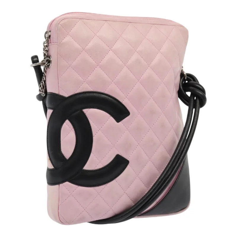 Chanel Designer Handbag with Unique DesignCHANEL Cambon Line Shoulder Bag Leather Pink Black CC  mr414