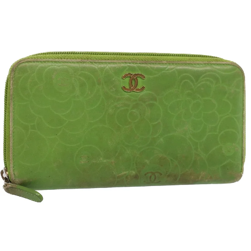 Chanel Designer Handbag with Unique DesignCHANEL Camelia Long Wallet Leather Green CC  52452