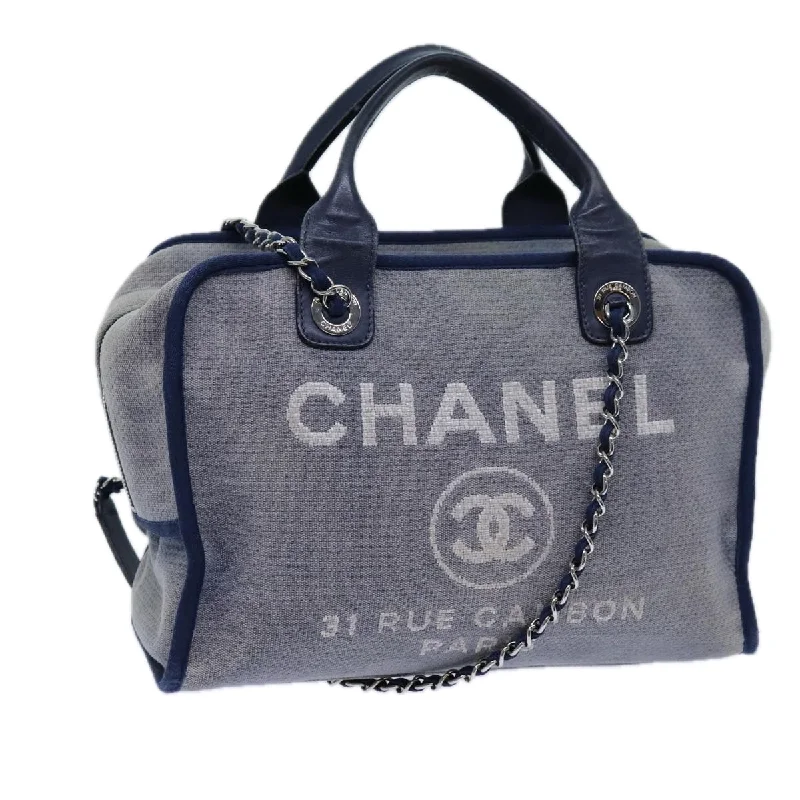 Chanel All - Match Handbag for Versatile StylingCHANEL Chain Deauville Shoulder Bag Canvas 2way Navy CC  ar11757