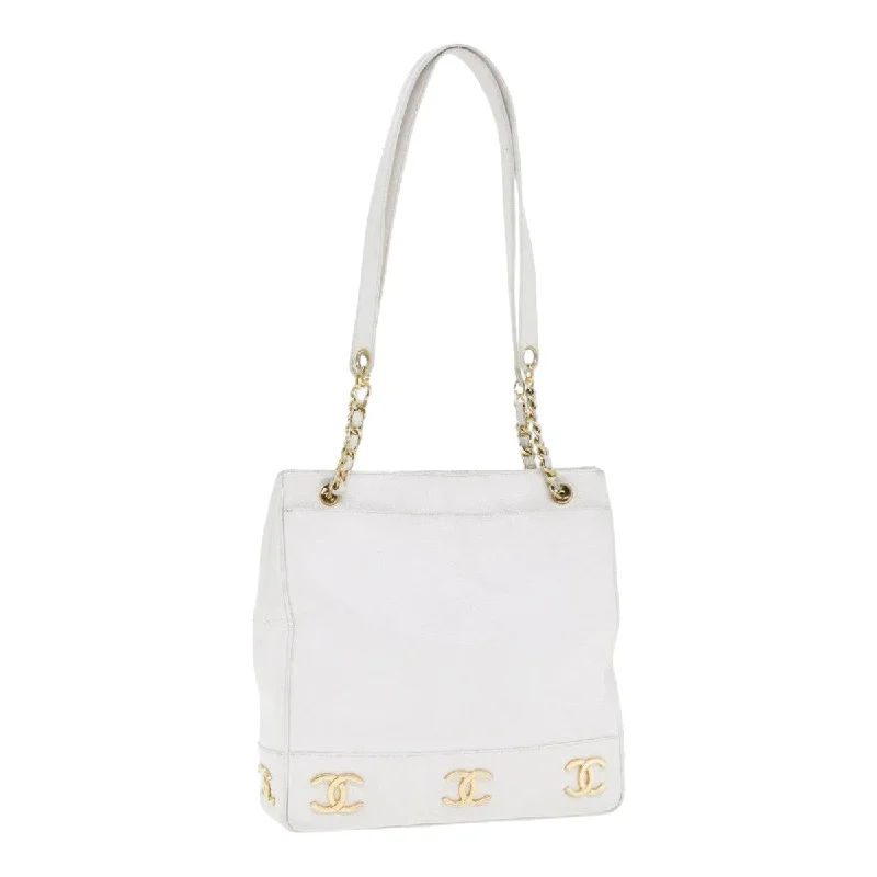 Chanel Lightweight Handbag for Daily ErrandsCHANEL Chain Shoulder Bag Caviar Skin White Gold CC  bs17674