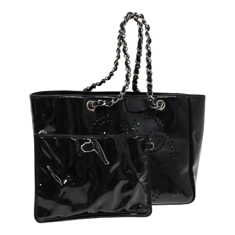 Chanel Chain Strap Handbag for Everyday UseCHANEL Chain Tote Bag Patent leather Black Silver CC  86039