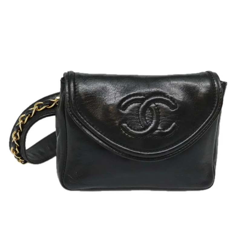 Chanel Medium Tote Bag for Office LadiesCHANEL Chain Waist bag Lamb Skin Black Gold CC  bs18476