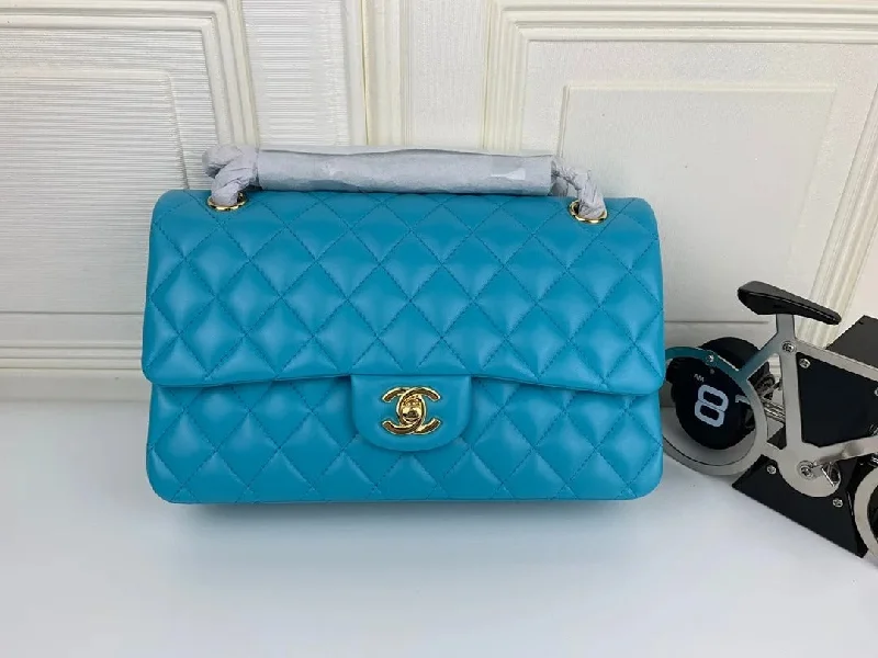 Chanel Handbag with Adjustable Strap for ComfortChanel Classic Double Flap 25 Shoulder Bag Light Blue