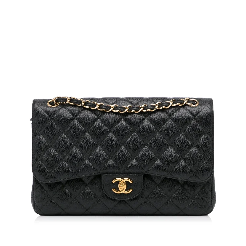 Chanel Black Handbag for Business MeetingsChanel Classic Double Flap Jumbo Black Caviar Gold