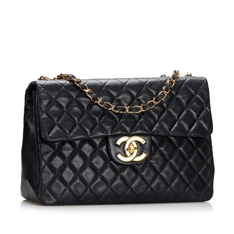 Chanel Black Handbag for Business MeetingsChanel Classic Double Flap Jumbo Black Lambskin Gold