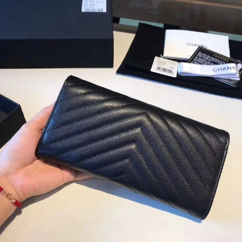 Chanel Classic Flap Bag for Evening PartyChanel Classic Long Flap Wallet Chevron Lambskin Black