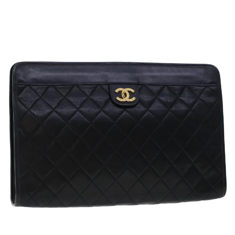 Chanel Luxury Handbag for High - End EventsCHANEL Clutch Bag Lamb Skin Black CC  am4611