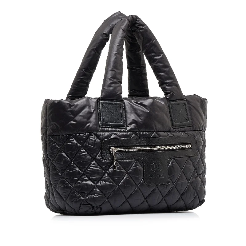 Chanel Designer Handbag with Unique DesignChanel Coco Black Quilted Nylon Silver