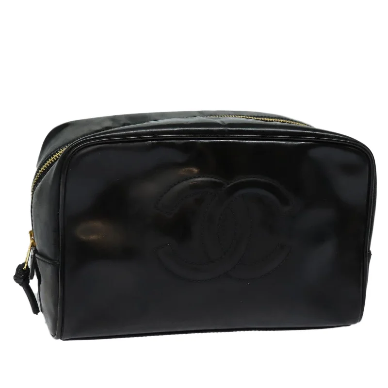 Chanel All - Match Handbag for Versatile StylingCHANEL COCO Mark Vanity Cosmetic Pouch Enamel Black Gold CC  bs16594