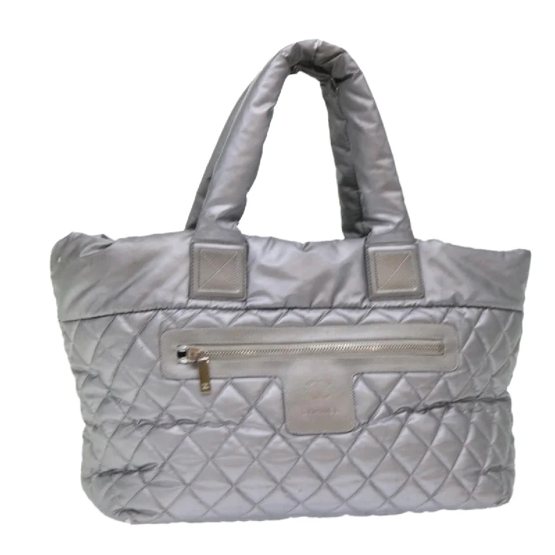 Chanel Quilted Leather Shoulder Bag for FashionistasCHANEL Cococoon Hand Bag Nylon Silver CC  bs7271